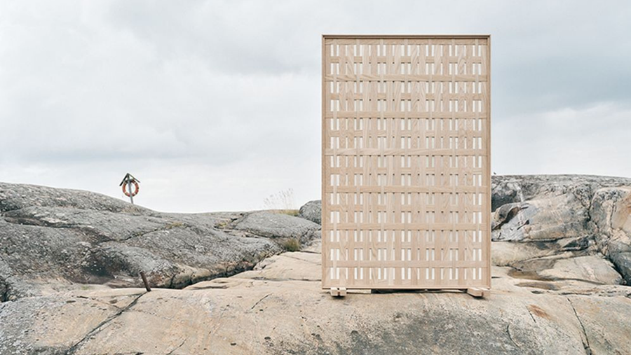 Tyyne : séparateur d'espace de classe acoustique A, en bois de récupération tressé à la finlandaise